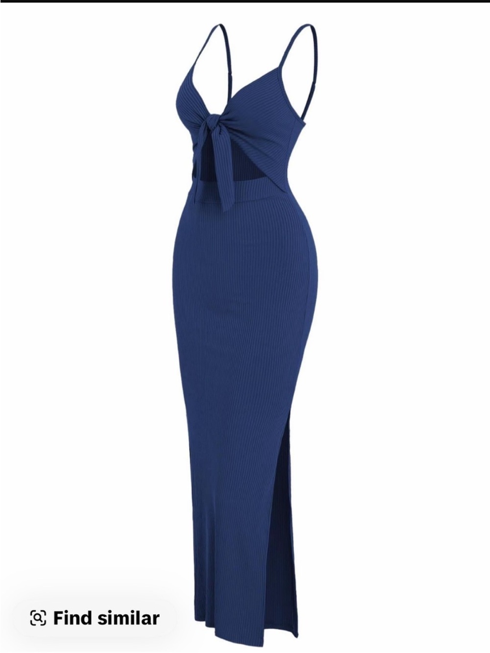 Blue Tie-Front Ribbed Maxi Dress